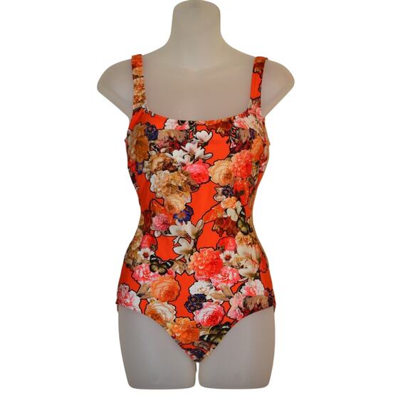 Givenchy NWT 36 One-Piece Bathing Suit Red Floral Butterfly Designer Swimwear - Picture 4 of 12